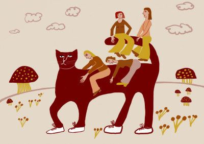 Giant cat with mushrooms