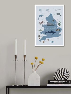 Cornwall Map with Marine Life