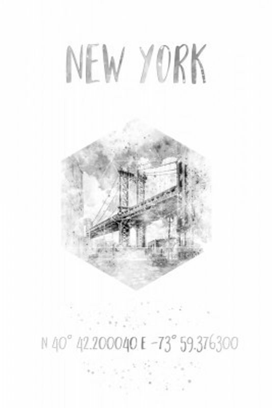 Coordinates NYC Manhattan Bridge | monochrome watercolor