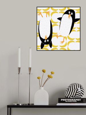 Funny Penguins with Banana Pattern Background by Carla Daly