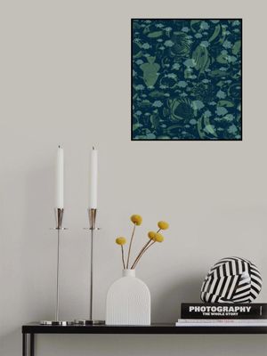 deep ocean fish family dark blue pattern