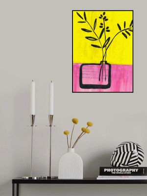 Color blocking still life with minimalist branches