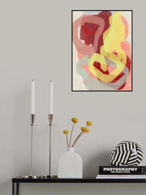 Abstract Painting In Pastel. Yellow, red and grey.
