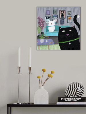 Black Cat and White Dog in Trendy Interior by Carla Daly