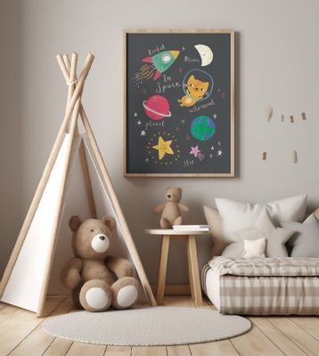 Cute cat in Space - Simple Boho Kids &amp; baby nursery