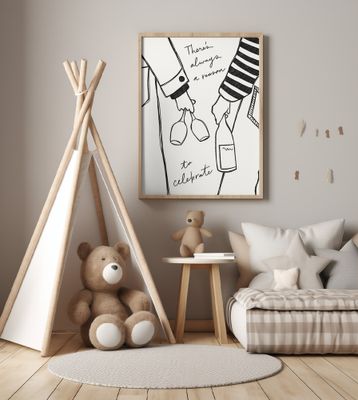 Woman holding wine bottle and wine glass (Black &amp; White) - Wine Vin Femme Noir et Blanc