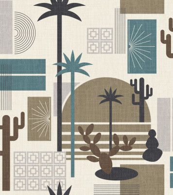Palm Springs Geometric Escape Khaki Teal