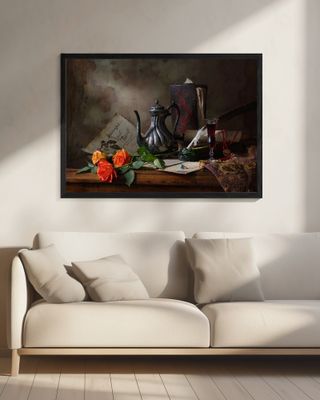 Still life with teapot and roses