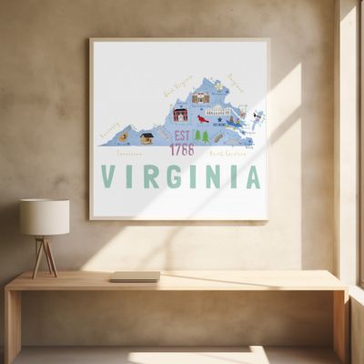 Virgina State Illustrated Map by Artist Carla Daly