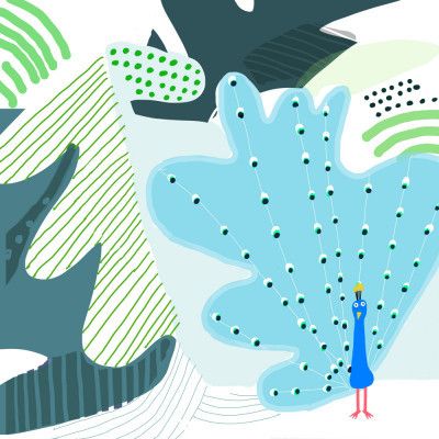 Funny Peacock in Jungle Setting by Artist Carla Daly