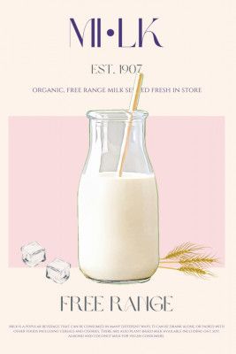 Organic Free Range Milk in a Clear Bottle with Straw