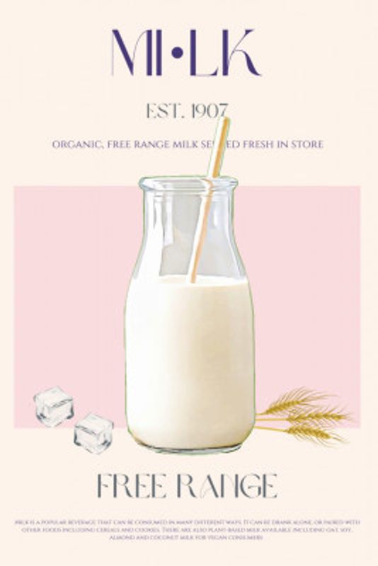 Organic Free Range Milk in a Clear Bottle with Straw