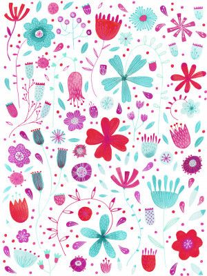 Meadow Flowers Pink Purple Teal