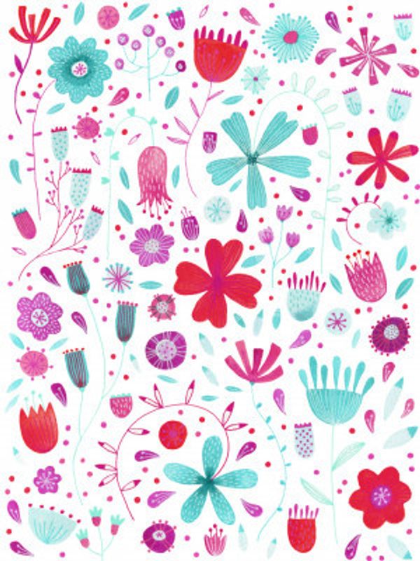 Meadow Flowers Pink Purple Teal