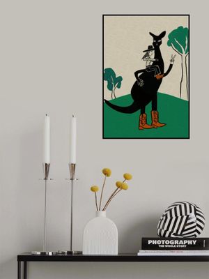 Red kangaroo with cowgirl