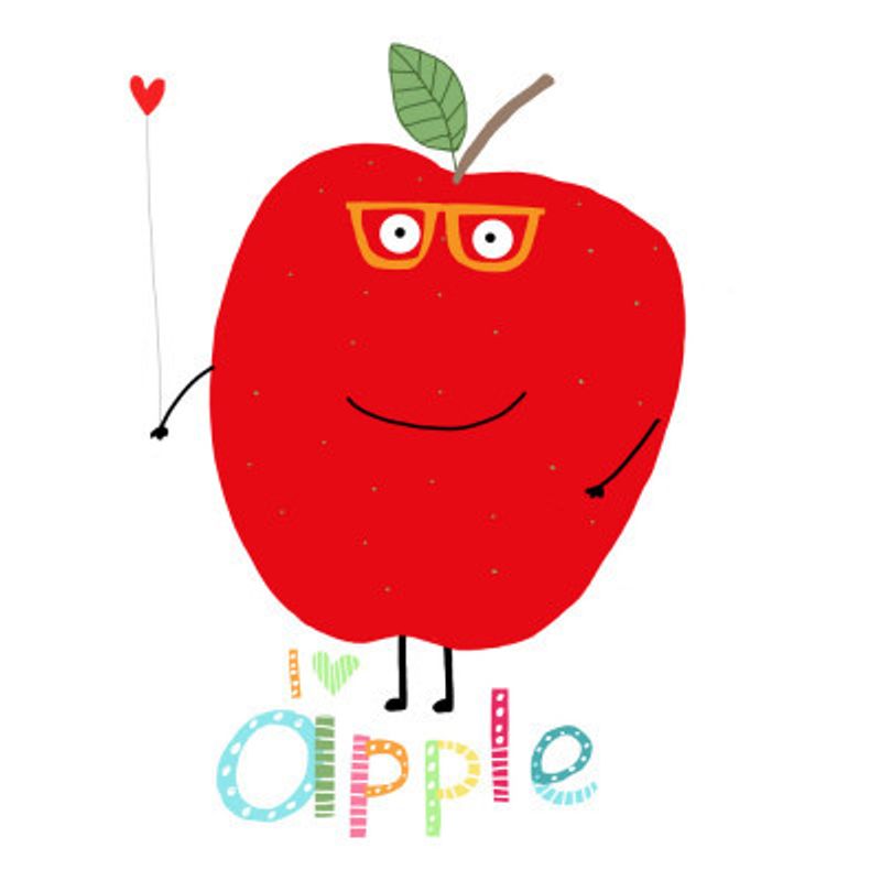 I Love Apple! Happy Apple Holding a Love Heart.