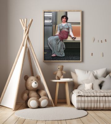 A Woman in Ancient Attire Seated in a Subway