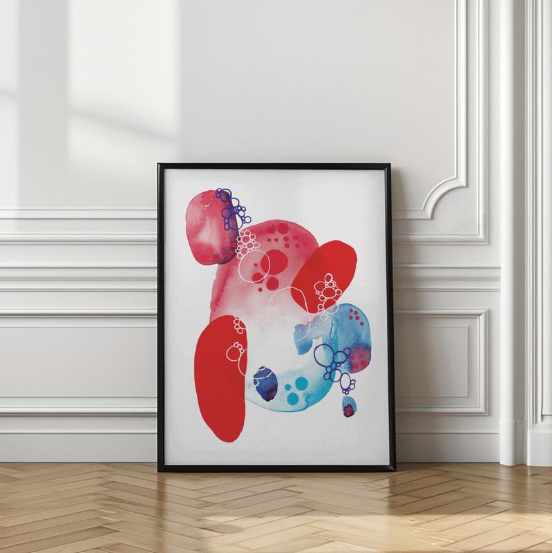 Red Blue Watercolor Abstract