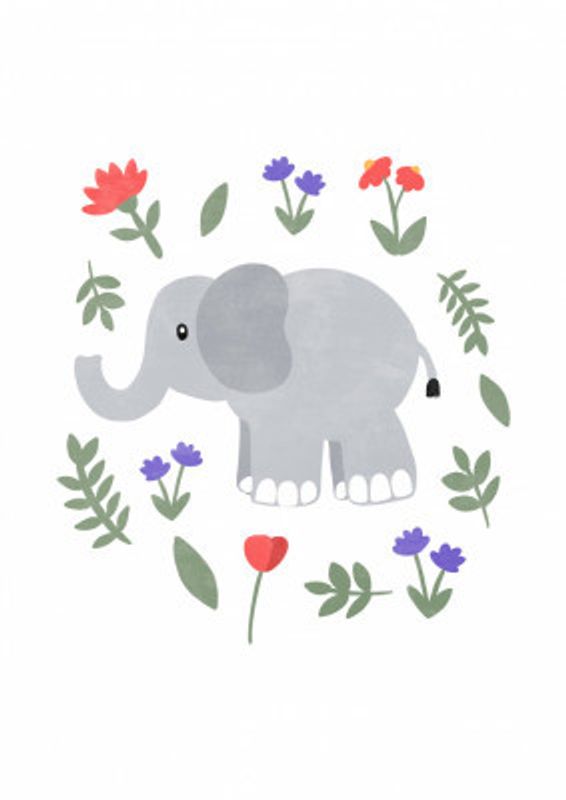 Little elephant with flowers
