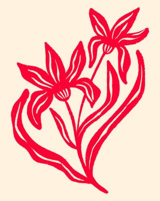 Two Stylized Flowers With Flowing Leaves