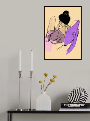 Reclining Woman Draped in Fluid Purple and Pink Tones