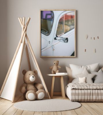 Pastel Volskwagen Beetle in the streets of Oaxaca Mexico