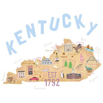 Illustrated Map of Kentucky by Artist Carla Daly