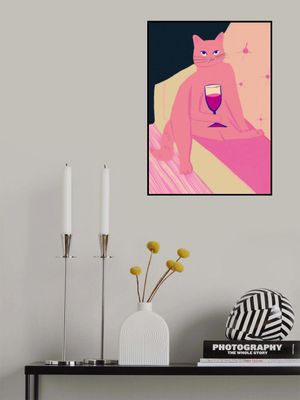 Big pink cat enjoying a wine