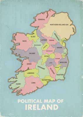 Vintage Political Map of Ireland