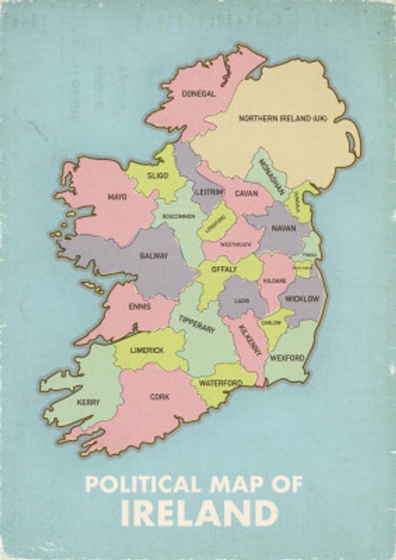 Vintage Political Map of Ireland