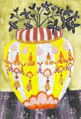 Sprigs Of Berries In A Flowered Vase