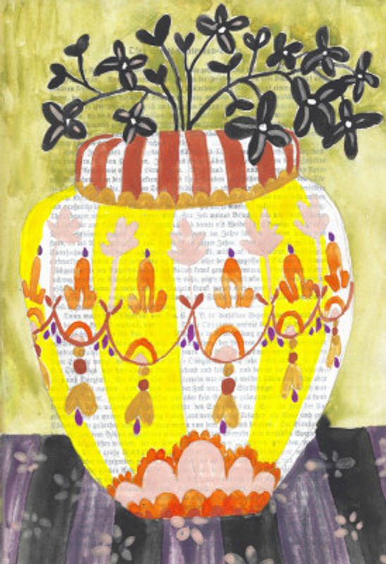 Sprigs Of Berries In A Flowered Vase