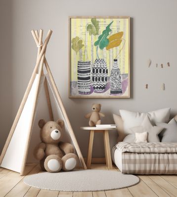 Pink flowers in a checkered vase still life