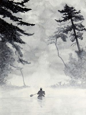 Man In a Canoe On Misty Water In a Forest Landscape