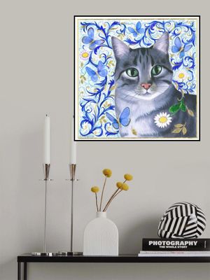 Realistic Cat Surrounded By Vivid Blue