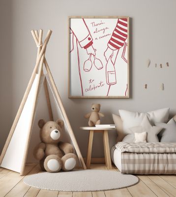 Woman holding wine bottle and wine glass (Red) - Wine Vin Rouge Femme