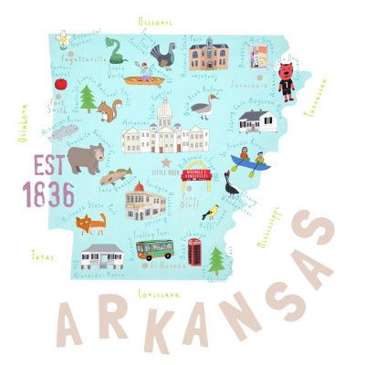 Map of Arkansas illustrated by Artist Carla Daly