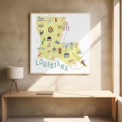 Beautifully Illustrated Map of Louisiana by Artist Carla Daly