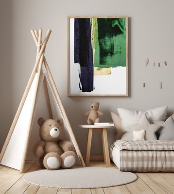 Vertical Strokes Of Deep Navy And Vibrant Green