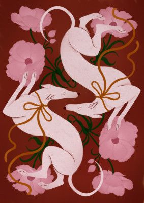 Elegant Greyhounds and Flowers