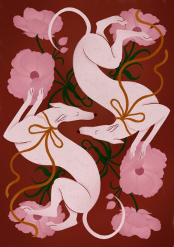 Elegant Greyhounds and Flowers