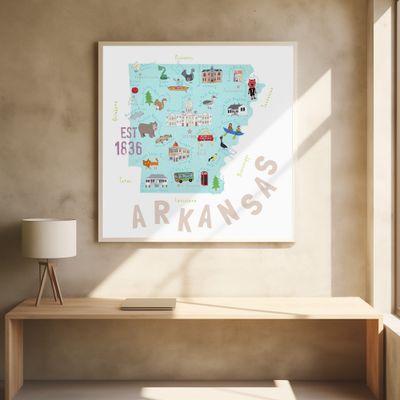 Map of Arkansas illustrated by Artist Carla Daly