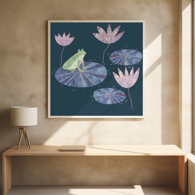 Frog On A Lily Pad Blue