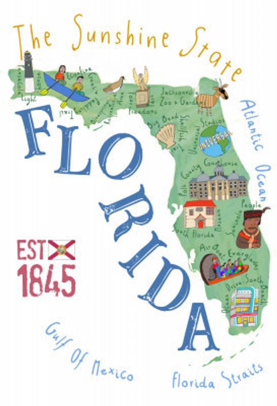 Florida State Map by Artist Carla Daly