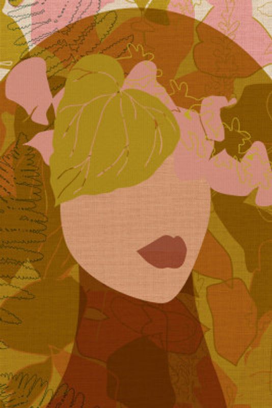 Vintage Style Portrait with Ferns and Hyacinths