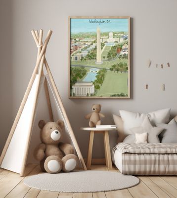 Aerial View of the Mall, Washington D.C. Illustrated by Artist Carla Daly