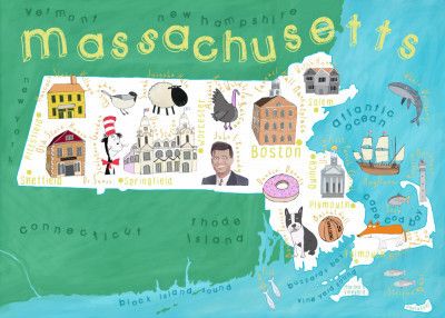 Illustrated Map of Massachusetts by Artist Carla Daly