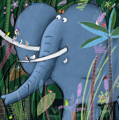 Large Elephant Peeks Out of the Jungle by Artist Carla Daly
