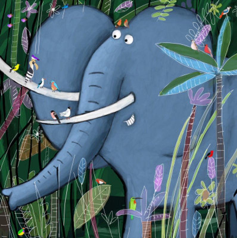 Large Elephant Peeks Out of the Jungle by Artist Carla Daly