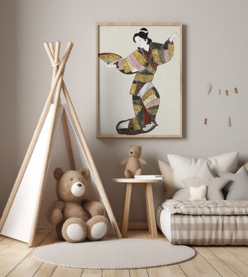 Japanese Female Dancer (17th Century) Vintage Painting